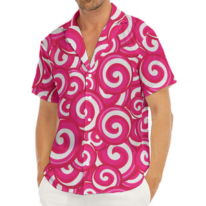 Pink Lollipop Candy Pattern Print Men's Deep V-Neck Shirt