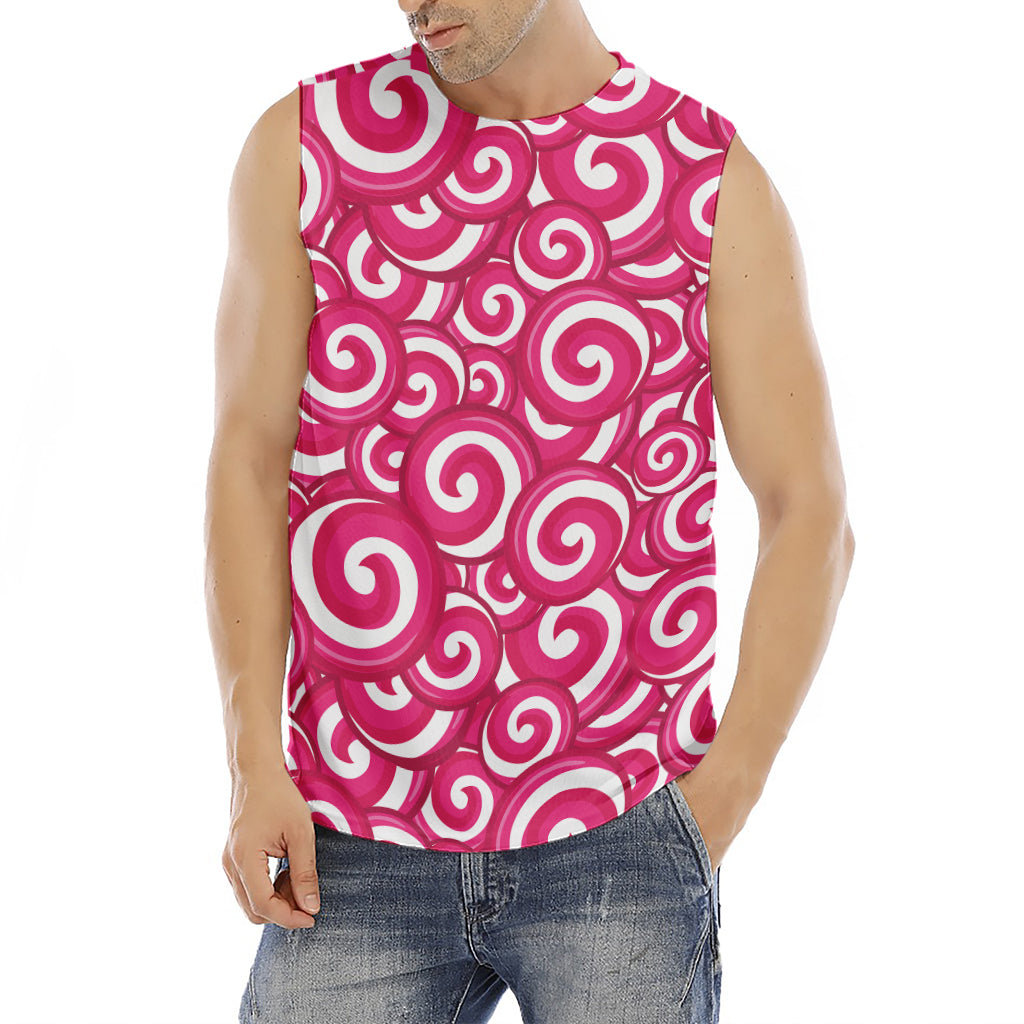 Pink Lollipop Candy Pattern Print Men's Fitness Tank Top