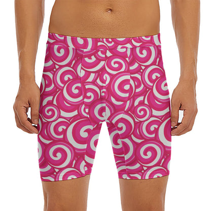 Pink Lollipop Candy Pattern Print Men's Long Boxer Briefs