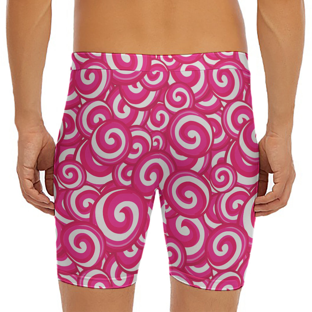 Pink Lollipop Candy Pattern Print Men's Long Boxer Briefs