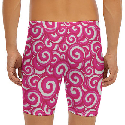 Pink Lollipop Candy Pattern Print Men's Long Boxer Briefs
