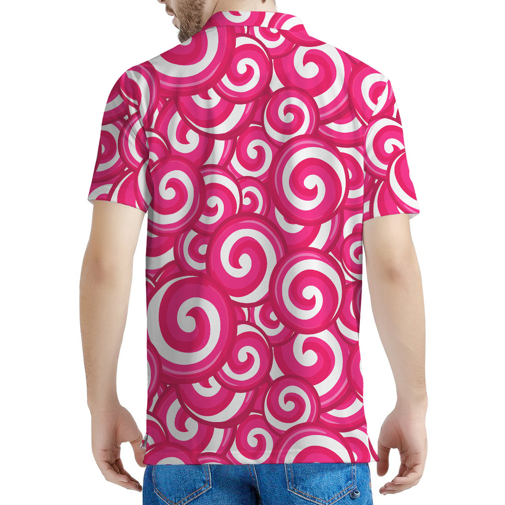 Pink Lollipop Candy Pattern Print Men's Polo Shirt