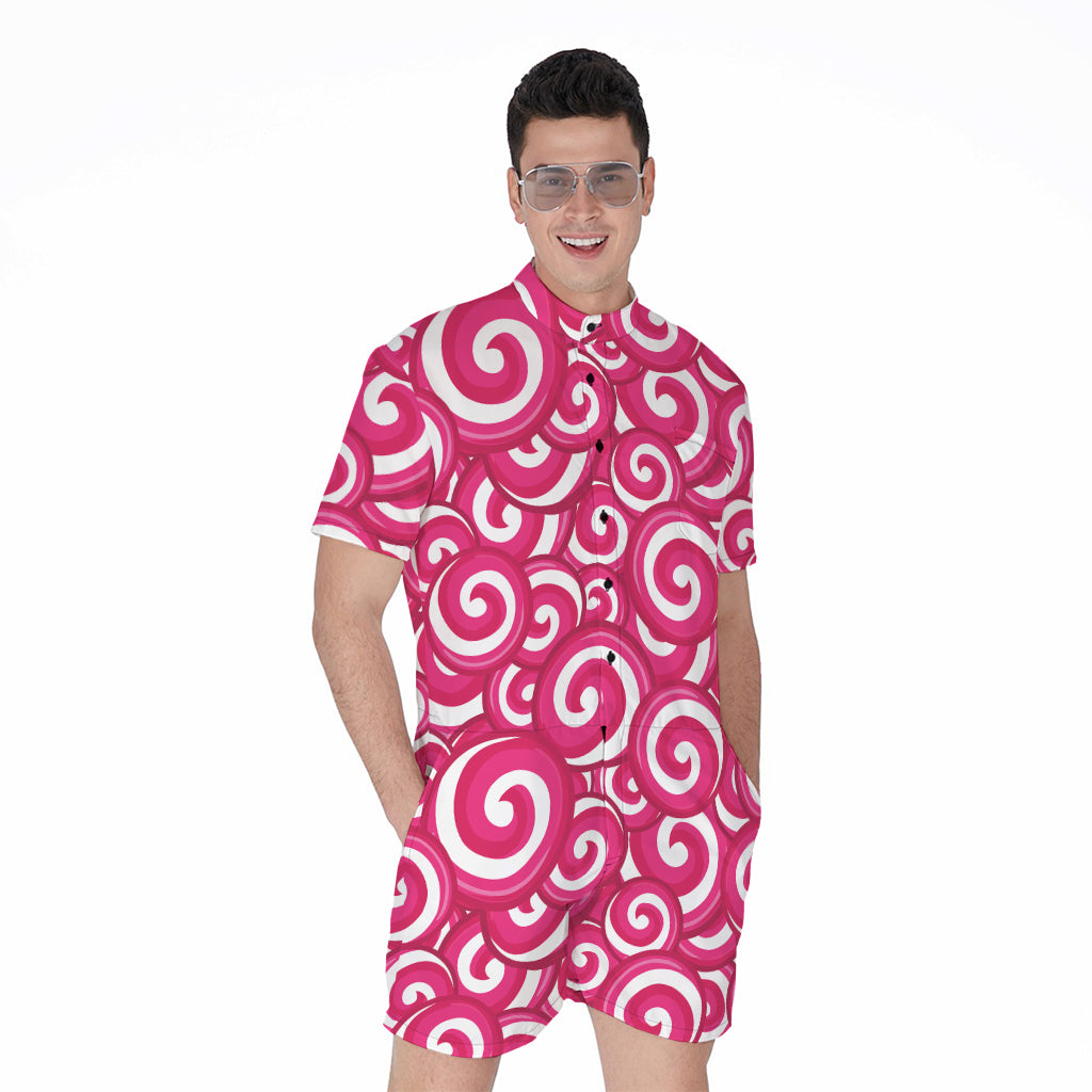 Pink Lollipop Candy Pattern Print Men's Rompers