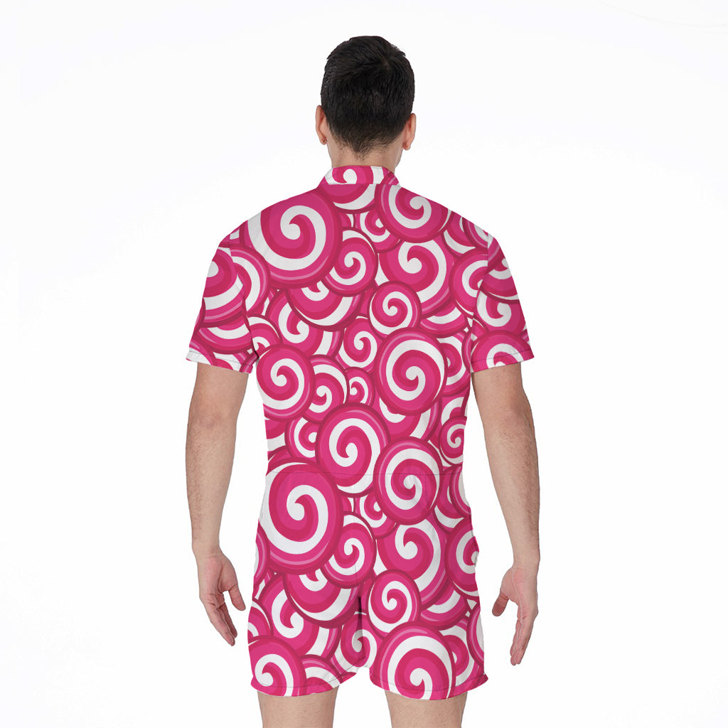 Pink Lollipop Candy Pattern Print Men's Rompers
