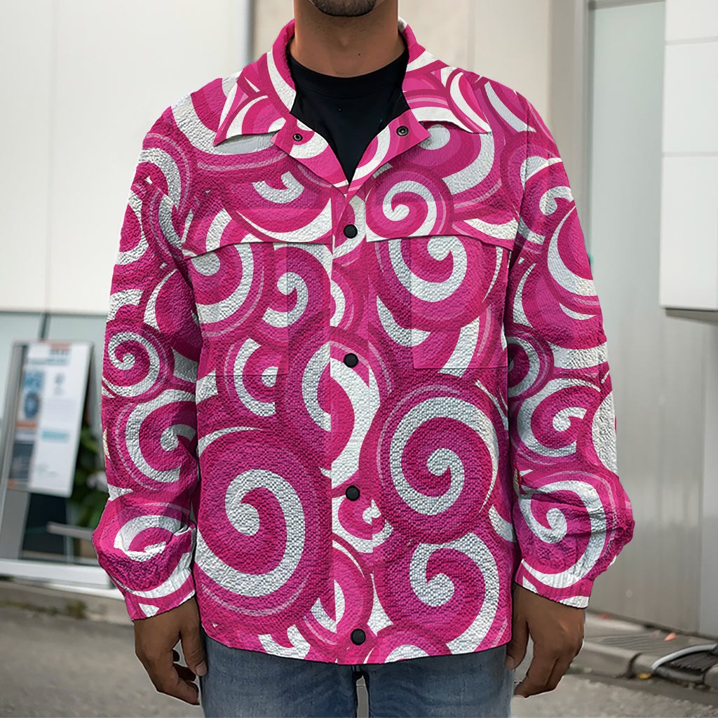 Pink Lollipop Candy Pattern Print Men's Shirt Jacket