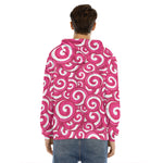 Pink Lollipop Candy Pattern Print Men's Velvet Pullover Hoodie