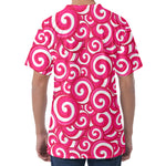 Pink Lollipop Candy Pattern Print Men's Velvet T-Shirt