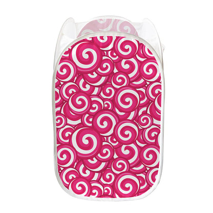 Pink Lollipop Candy Pattern Print Mesh Laundry Hamper