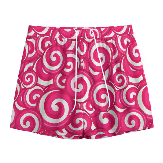Pink Lollipop Candy Pattern Print Mesh Shorts