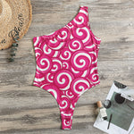 Pink Lollipop Candy Pattern Print One Shoulder Bodysuit
