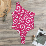 Pink Lollipop Candy Pattern Print One Shoulder Bodysuit