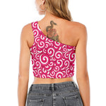 Pink Lollipop Candy Pattern Print One Shoulder Crop Top