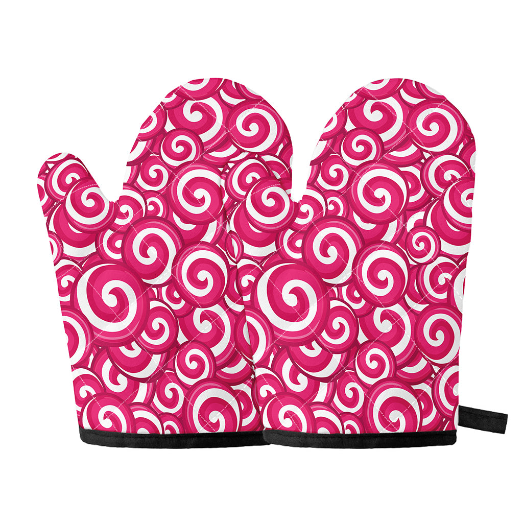 Pink Lollipop Candy Pattern Print Oven Mitts