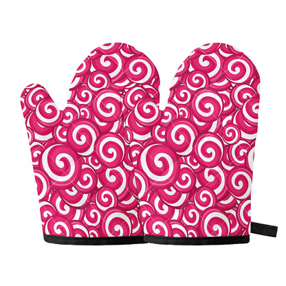 Pink Lollipop Candy Pattern Print Oven Mitts