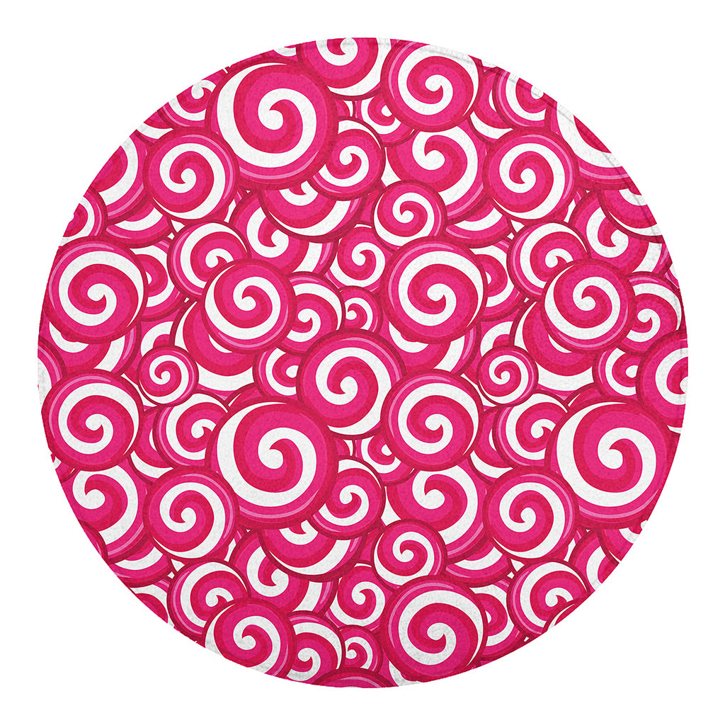 Pink Lollipop Candy Pattern Print Round Blanket