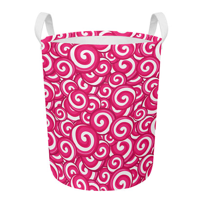 Pink Lollipop Candy Pattern Print Round Laundry Basket