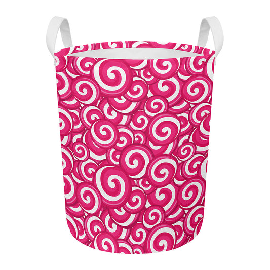 Pink Lollipop Candy Pattern Print Round Laundry Basket