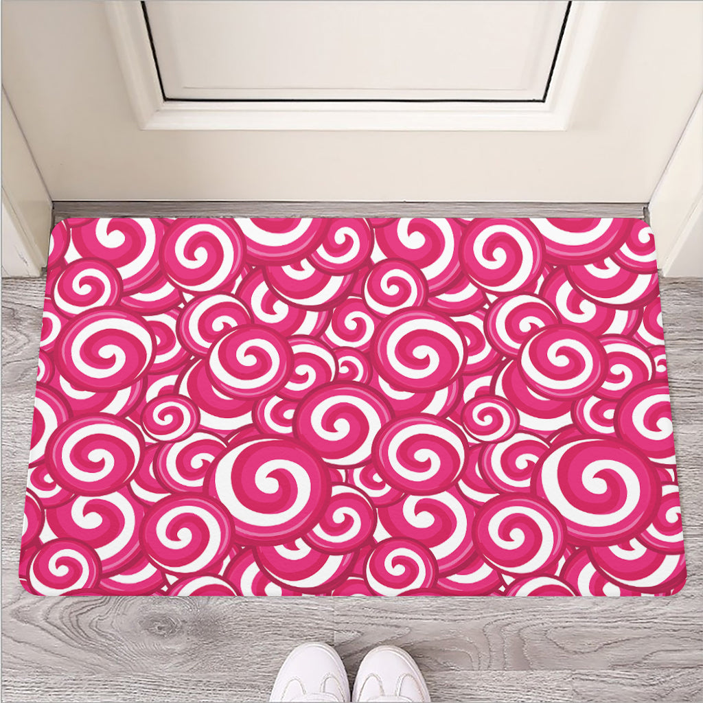 Pink Lollipop Candy Pattern Print Rubber Doormat