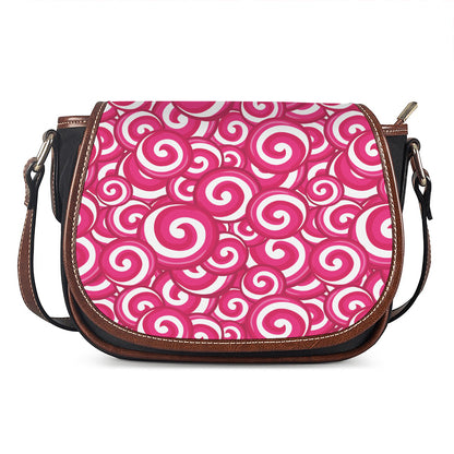 Pink Lollipop Candy Pattern Print Saddle Bag