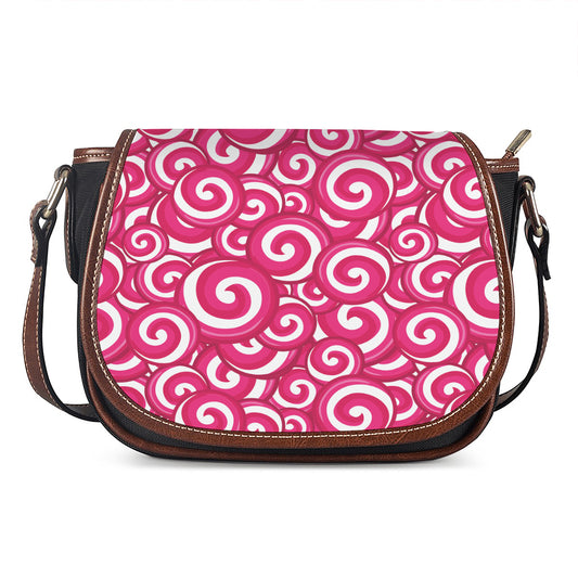 Pink Lollipop Candy Pattern Print Saddle Bag