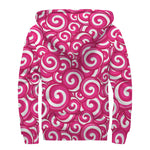 Pink Lollipop Candy Pattern Print Sherpa Lined Zip Up Hoodie