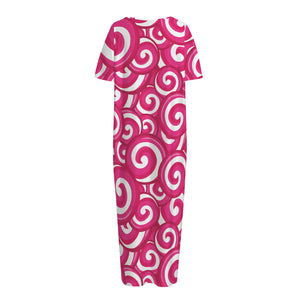 Pink Lollipop Candy Pattern Print Short Sleeve Long Nightdress