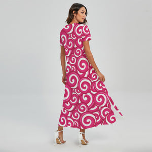 Pink Lollipop Candy Pattern Print Short Sleeve Maxi Dress