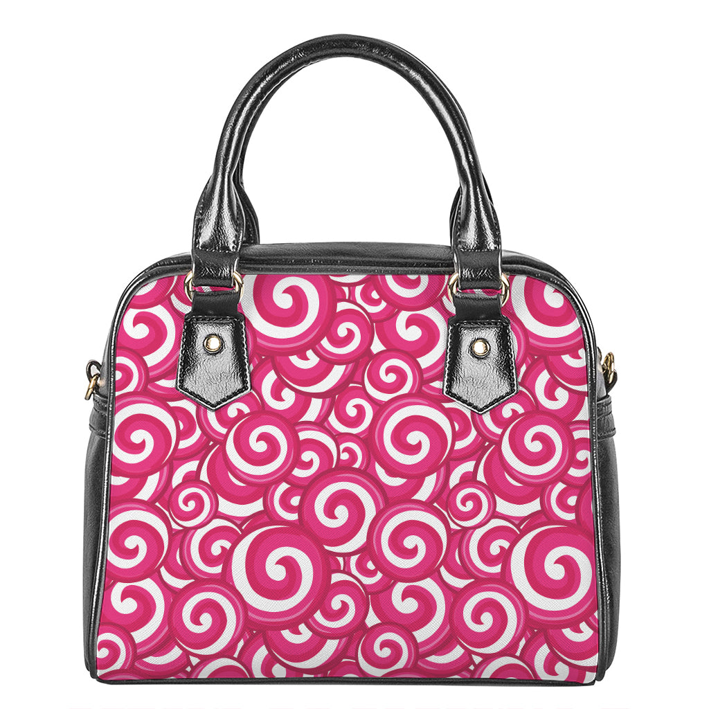 Pink Lollipop Candy Pattern Print Shoulder Handbag