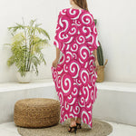 Pink Lollipop Candy Pattern Print Silk V-Neck Kaftan Dress