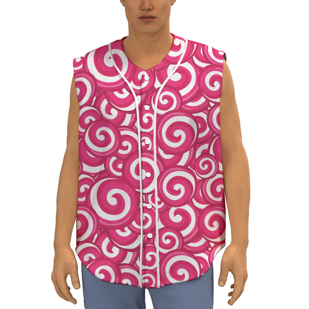 Pink Lollipop Candy Pattern Print Sleeveless Baseball Jersey
