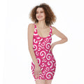 Pink Lollipop Candy Pattern Print Sleeveless Bodycon Dress