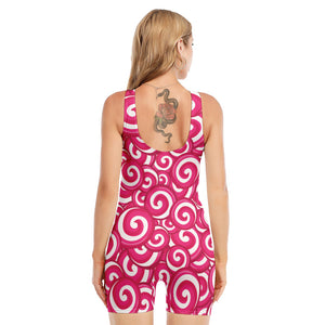 Pink Lollipop Candy Pattern Print Sleeveless One Piece Swimsuit