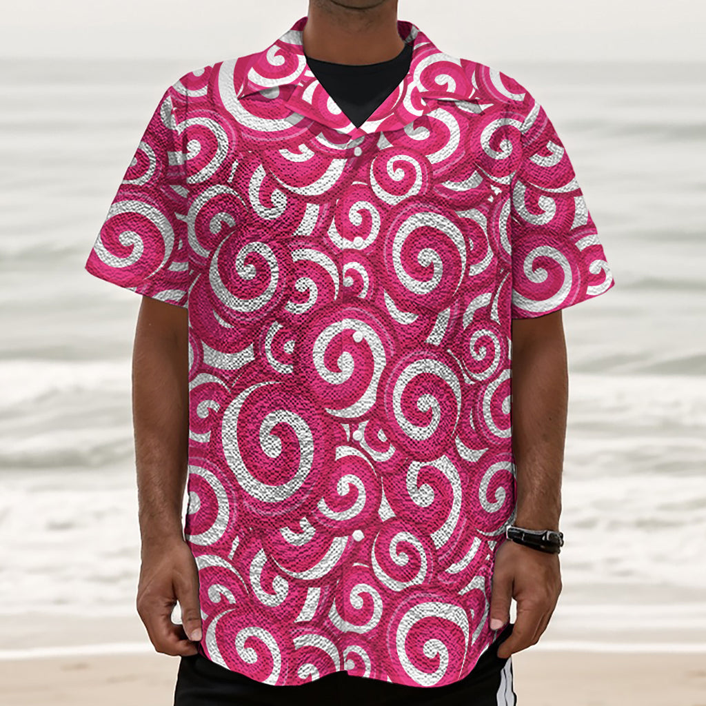 Pink Lollipop Candy Pattern Print Textured Short Sleeve Shirt