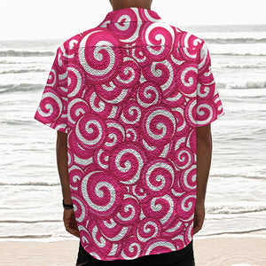 Pink Lollipop Candy Pattern Print Textured Short Sleeve Shirt