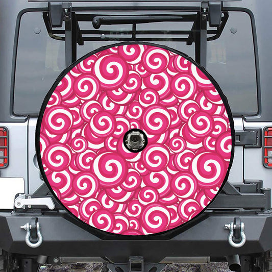 Pink Lollipop Candy Pattern Print Tire Cover With Camera Hole