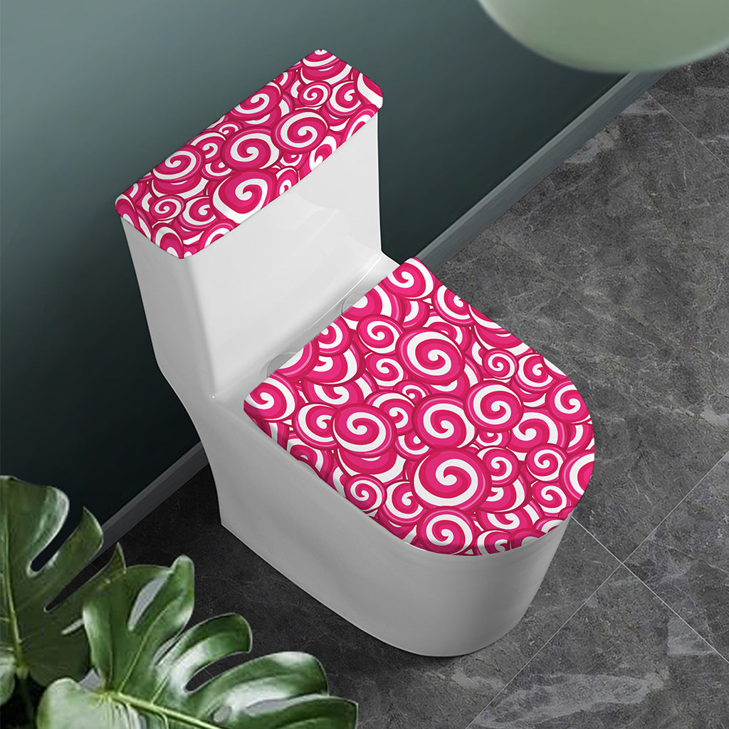 Pink Lollipop Candy Pattern Print Toilet Lid And Tank Cover Set