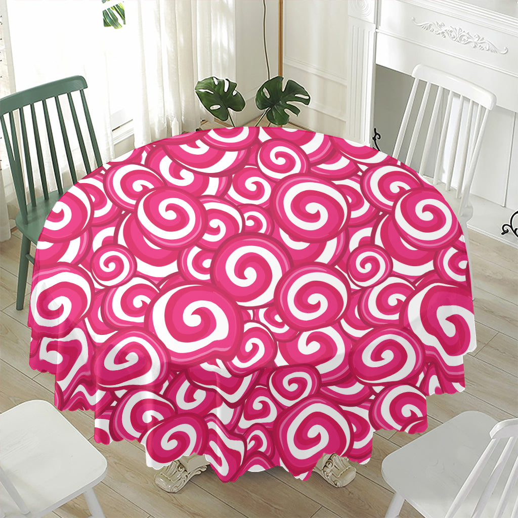 Pink Lollipop Candy Pattern Print Waterproof Round Tablecloth