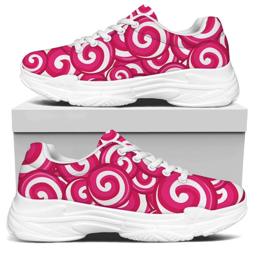 Pink Lollipop Candy Pattern Print White Chunky Shoes