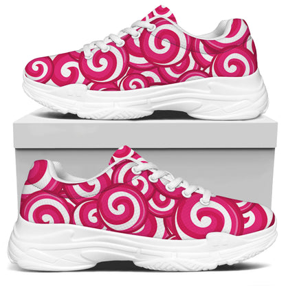 Pink Lollipop Candy Pattern Print White Chunky Shoes