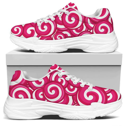 Pink Lollipop Candy Pattern Print White Chunky Shoes
