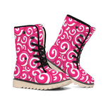 Pink Lollipop Candy Pattern Print Winter Boots