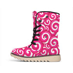 Pink Lollipop Candy Pattern Print Winter Boots