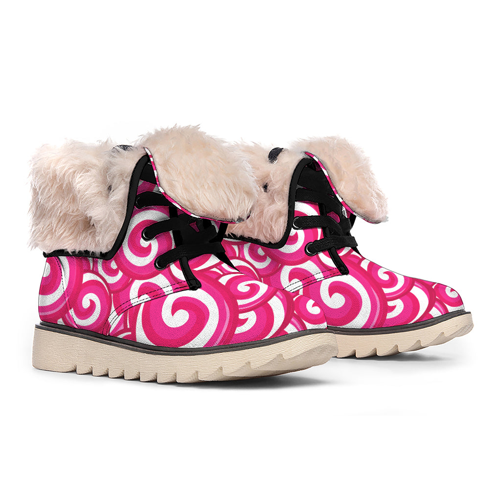 Pink Lollipop Candy Pattern Print Winter Boots