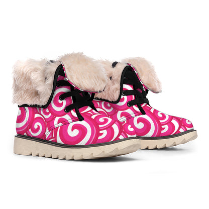 Pink Lollipop Candy Pattern Print Winter Boots