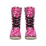 Pink Lollipop Candy Pattern Print Winter Boots