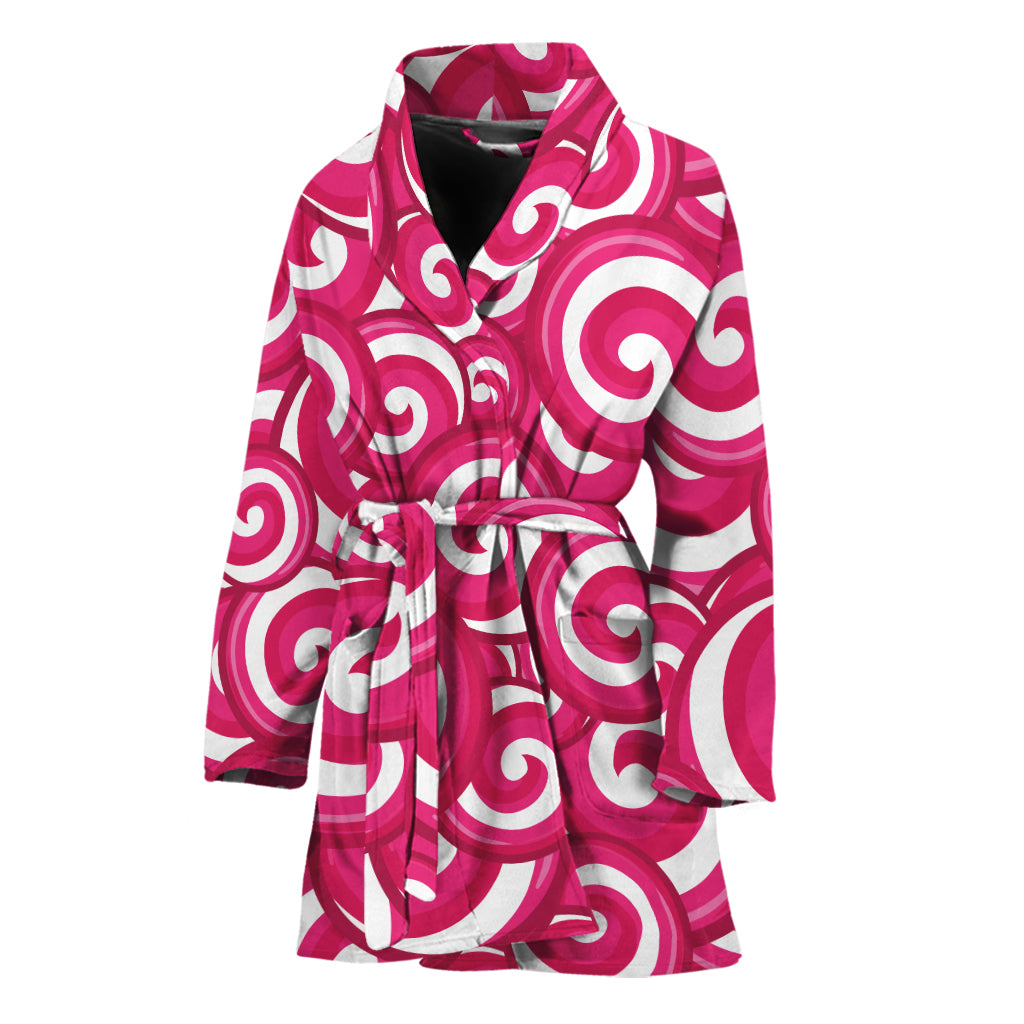 Pink Lollipop Candy Pattern Print Women's Bathrobe