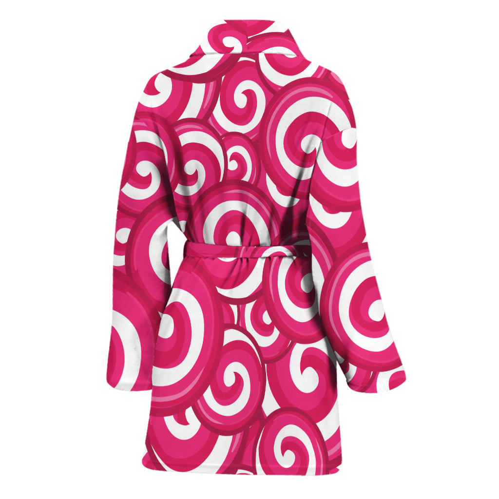 Pink Lollipop Candy Pattern Print Women's Bathrobe