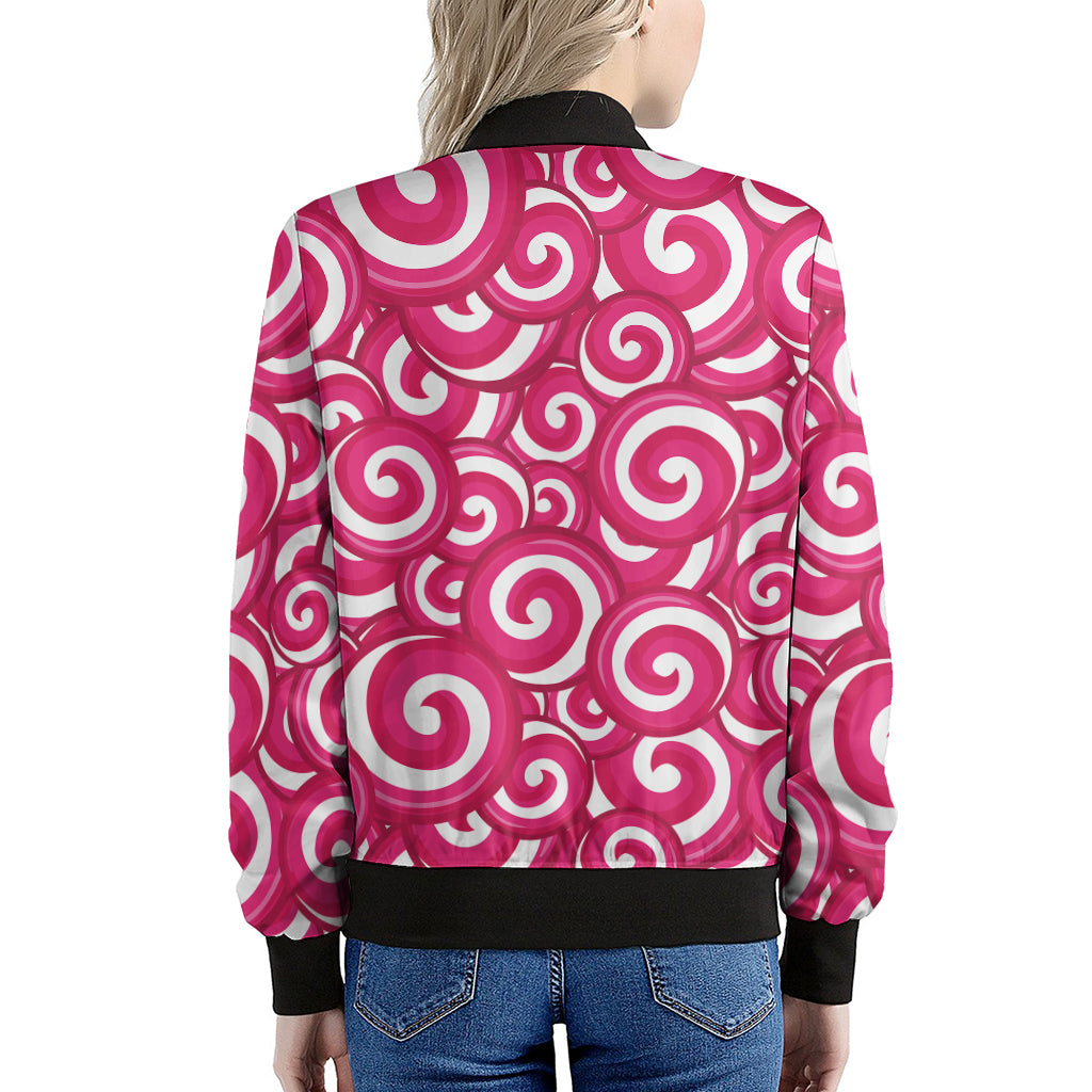 Pink Lollipop Candy Pattern Print Women's Bomber Jacket