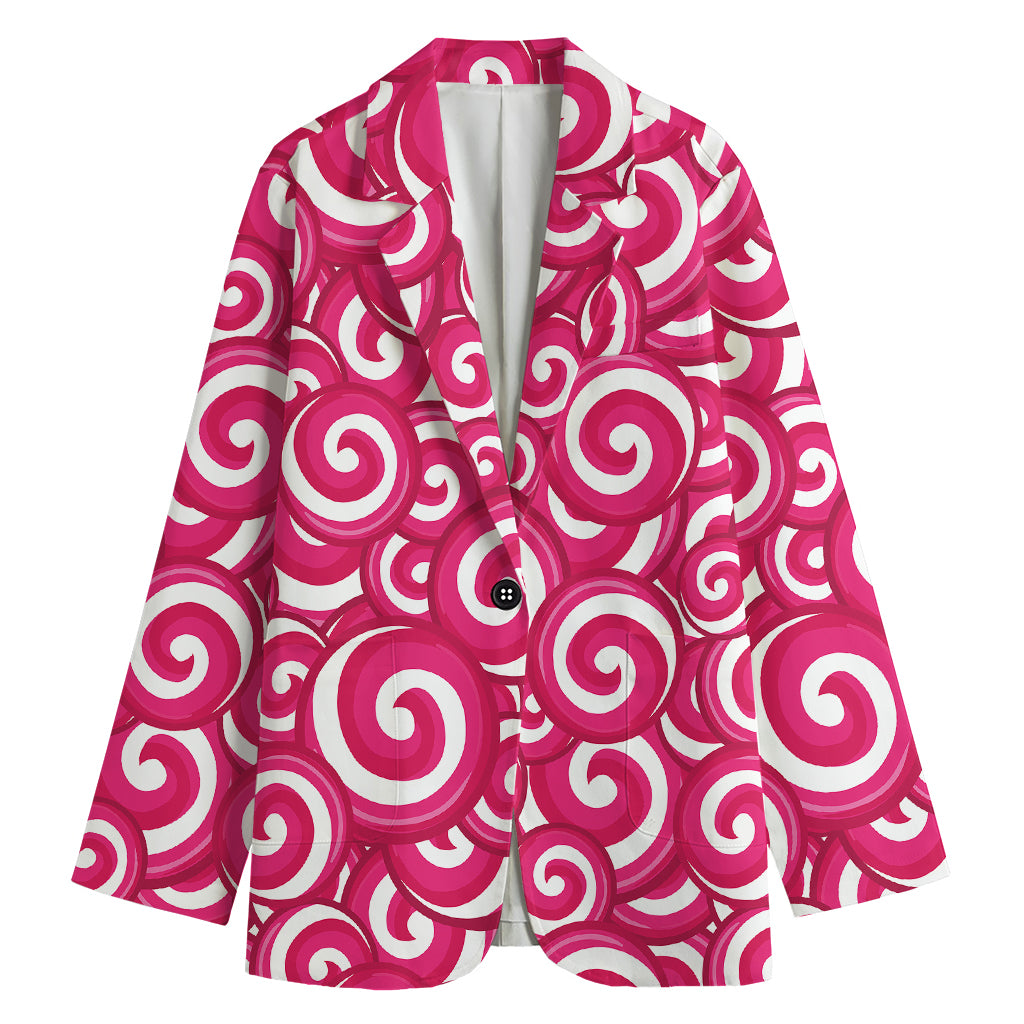 Pink Lollipop Candy Pattern Print Women's Cotton Blazer