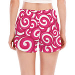 Pink Lollipop Candy Pattern Print Women's Split Running Shorts